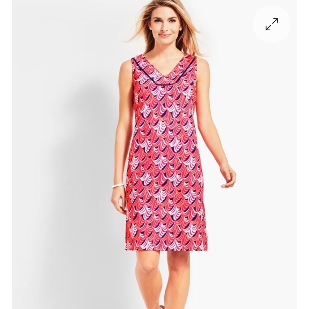 Talbots Women’s Sleeveless V-Neck Whimsical Waves Shift Dress Medium Beach